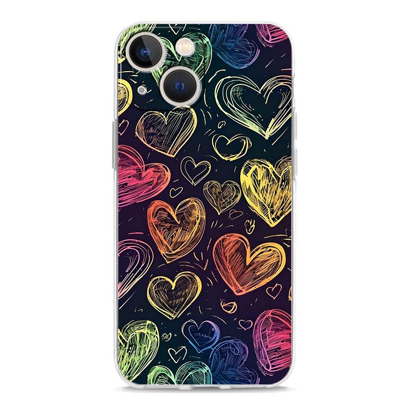 Phone Case For iPhone 16 Cases iPhone 15 12 13 14 16 Pro Max X XR XS Max 15 Plus iPhone11 Cover Oil Painting Graffiti Heart