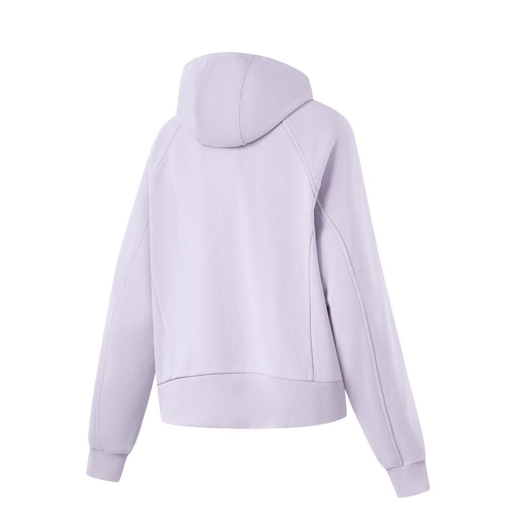 Li Ning Fitness Series Moisture Wicking Thermal Fleece Hooded Cardigan Raglan Dopamine Long Sleeve Sweatshirt Women Sweatshirt AWDU562-6