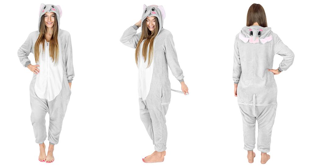 Men's Elephant Pajamas Funny Adult Kigurumi Onesie Warm XL Onesie Costume Grey Elephant - M