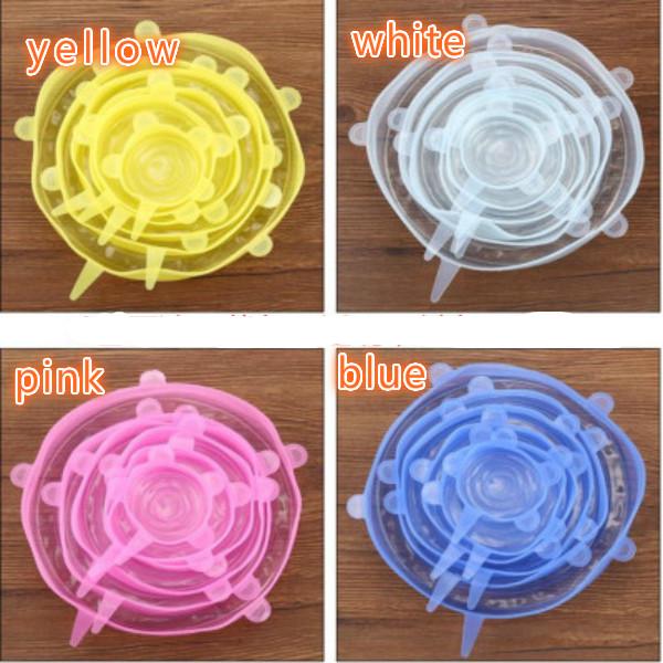 

6 шт./набор Силиконовые крышки Прочные Многоразовые Крышки для сохранения продуктов Кухонные аксессуары 6pcs синий