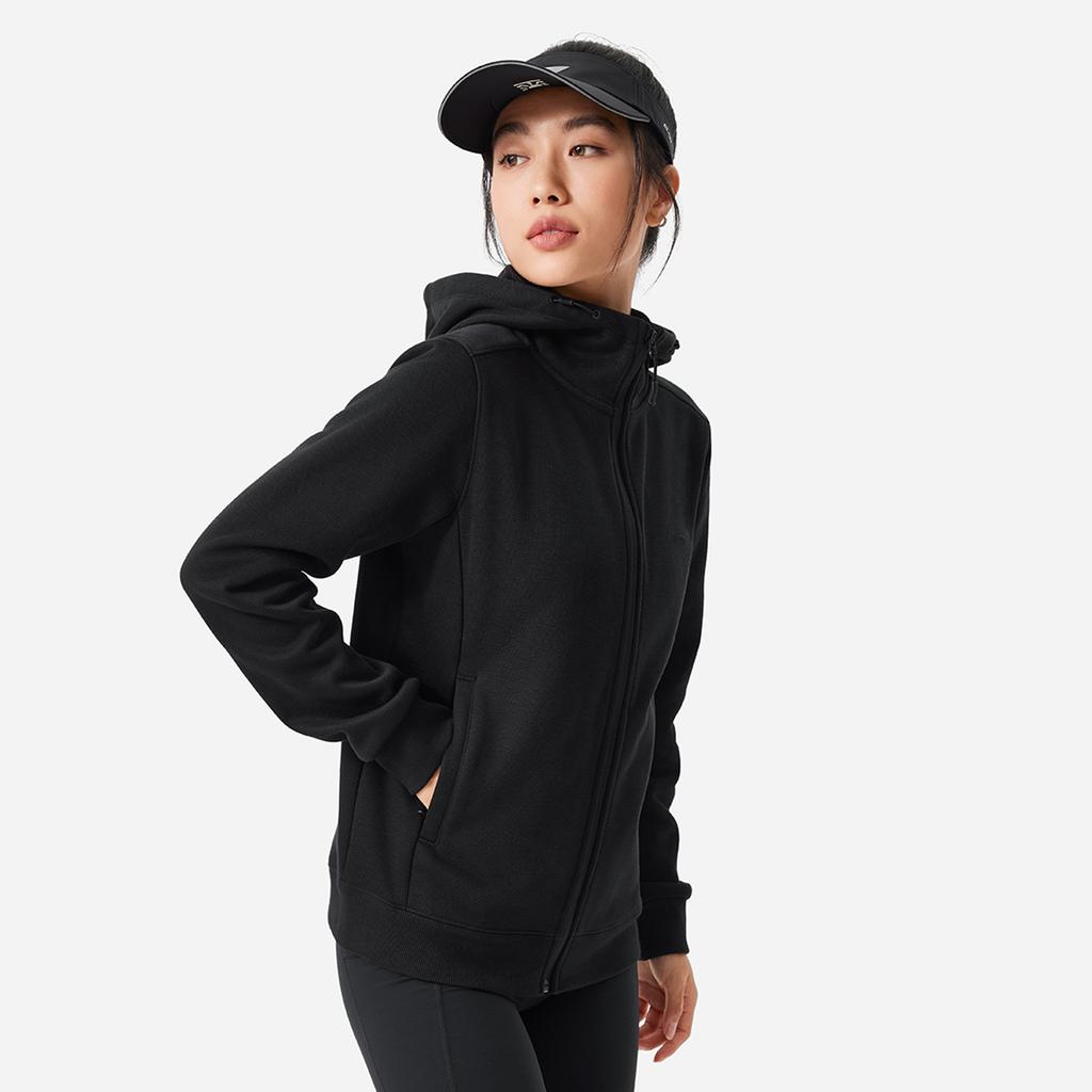 Li Ning Fitness Series Hooded Zipper Solid Color Fleece Warm Long Sleeve Sweatshirt Women sweatshirt Black AWDU632-6