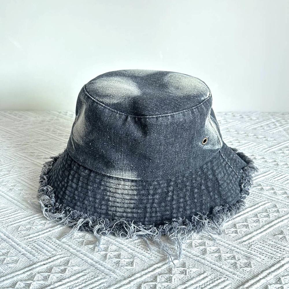 

Шляпа рыбака из выстиранного денима, всесезонная шляпа Rough Edge Old Basin, однотонная женская шляпа от солнца M（56-58cm）