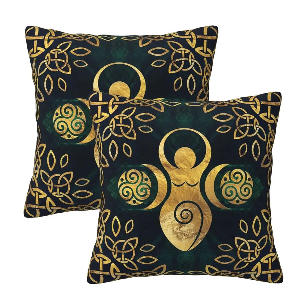 Triple Moon With Triskelion Pentagram Pagan Wiccan 2 Pcs Square Pillowcase Pillow Cover Cushion Throw Pillow For Home Car