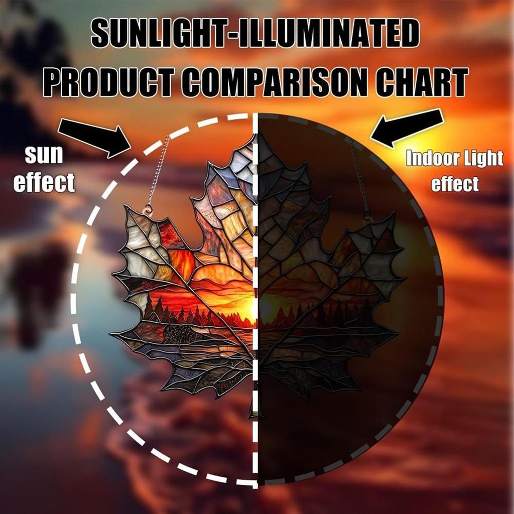 Fall Maple Leaf Sunset Sun Catcher Acrylic 2D Fall Sun Catcher Pendant Autumn Winter Sun Catcher Thanksgiving Christmas Supplies