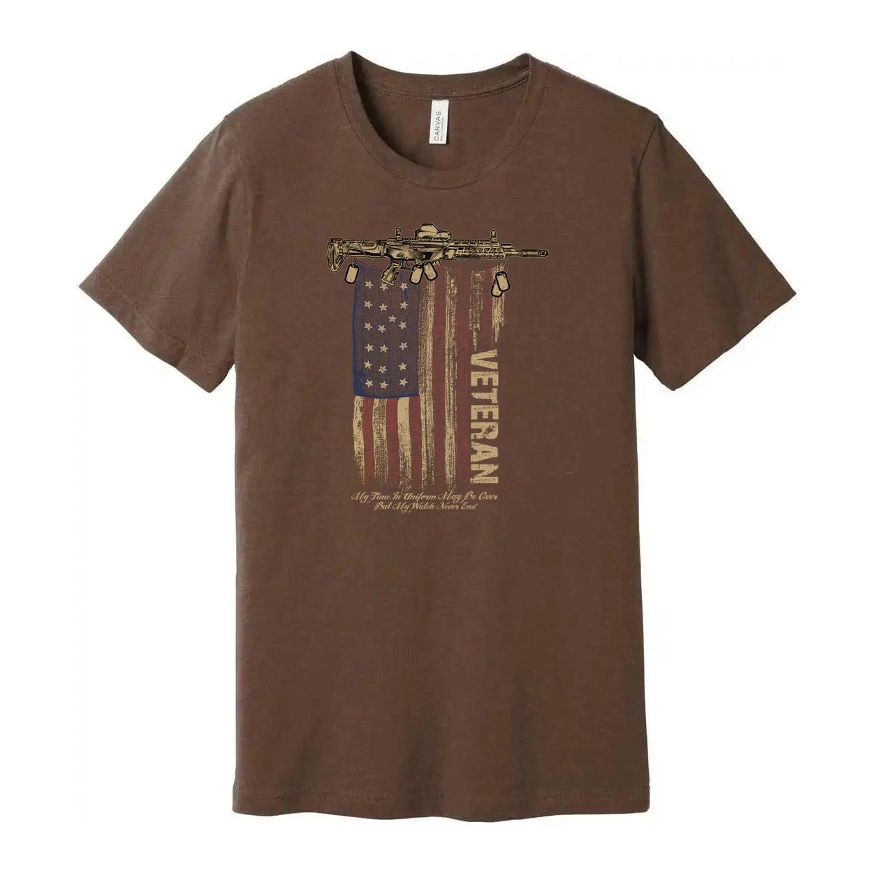 Veteran Graphic Tee Featuring Rifle Above a Distressed American Flag and Bold Sl 4XL