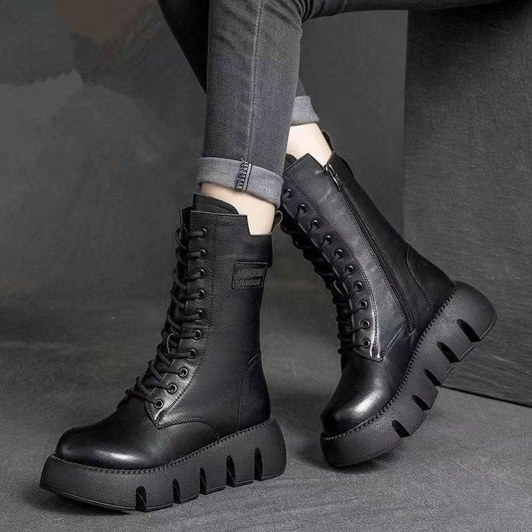 Martin boots fleece thickened large cotton medium boots thick-soled snow boots women's single boots