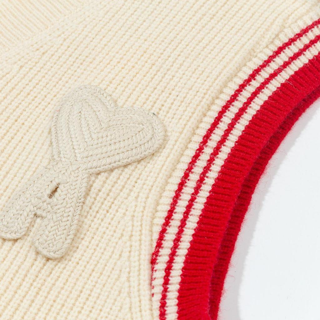 AMI New Autumn and Winter Knitted Striped V-neck Pullover Vest with Heart-shaped Text Logo Knitted Sheep Sweater Base Vest