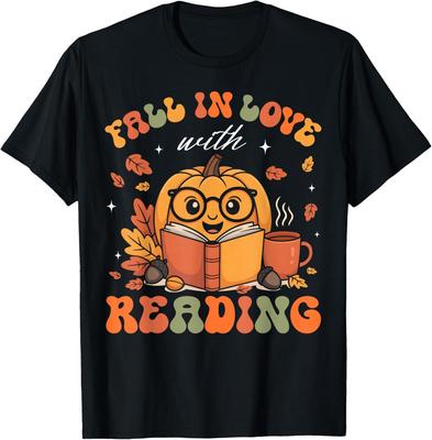 Fall In Love with Reading Book Autumn Pumpkins Unisex T-Shirt