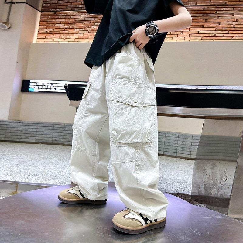 Boys Casual Loose Straight Wide Leg Thin Cargo Long Pants For Kids