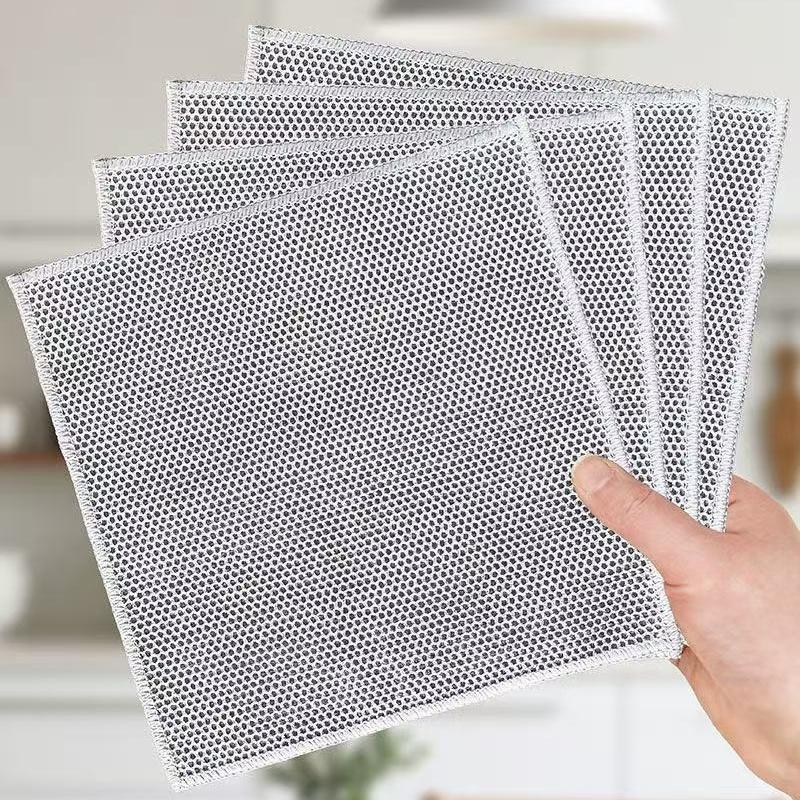Steel Wire Cleaning Cloth Kitchen Rag Non-scraping Dish Towel Double-sided Household Stove Pot Cleaning Towel Silver 1pcs/5pcs/10PCS