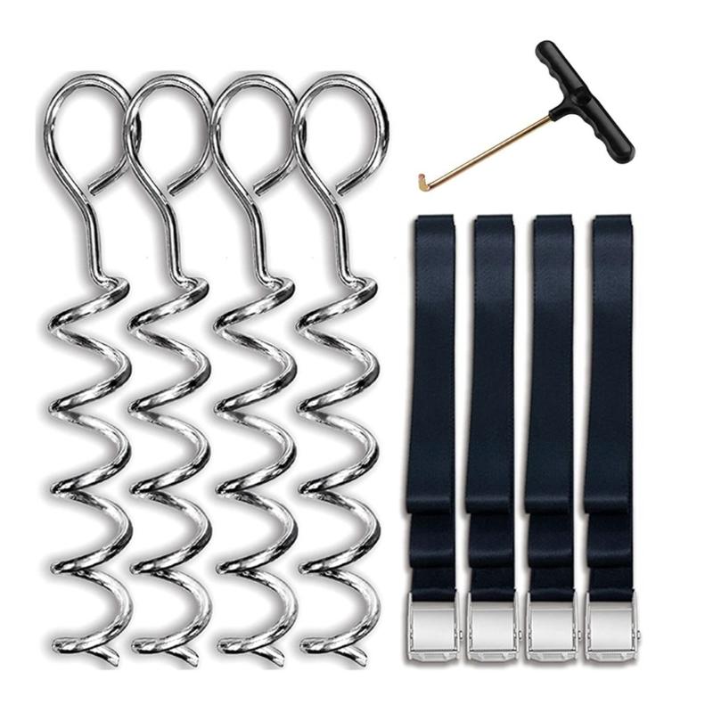 4Pcs Tent Stake Anchors Trampoline Ground Stake Tie Down Spirals Ground Anchors Stake With Strap For Trampolines Swings