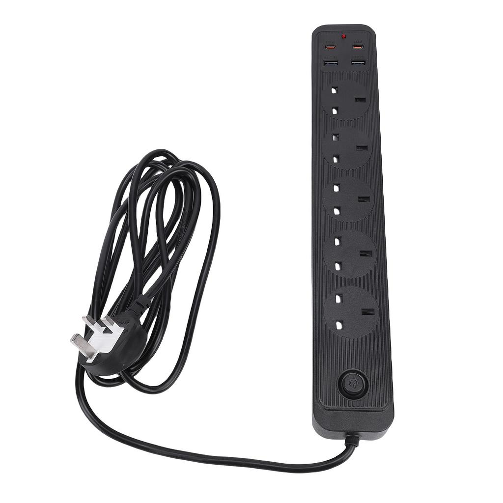Skjøteledning 13A Multifunksjonell 5 Stikkontakter 2 Type C 2 USB Strømkontaktforlenger for Kjøkken