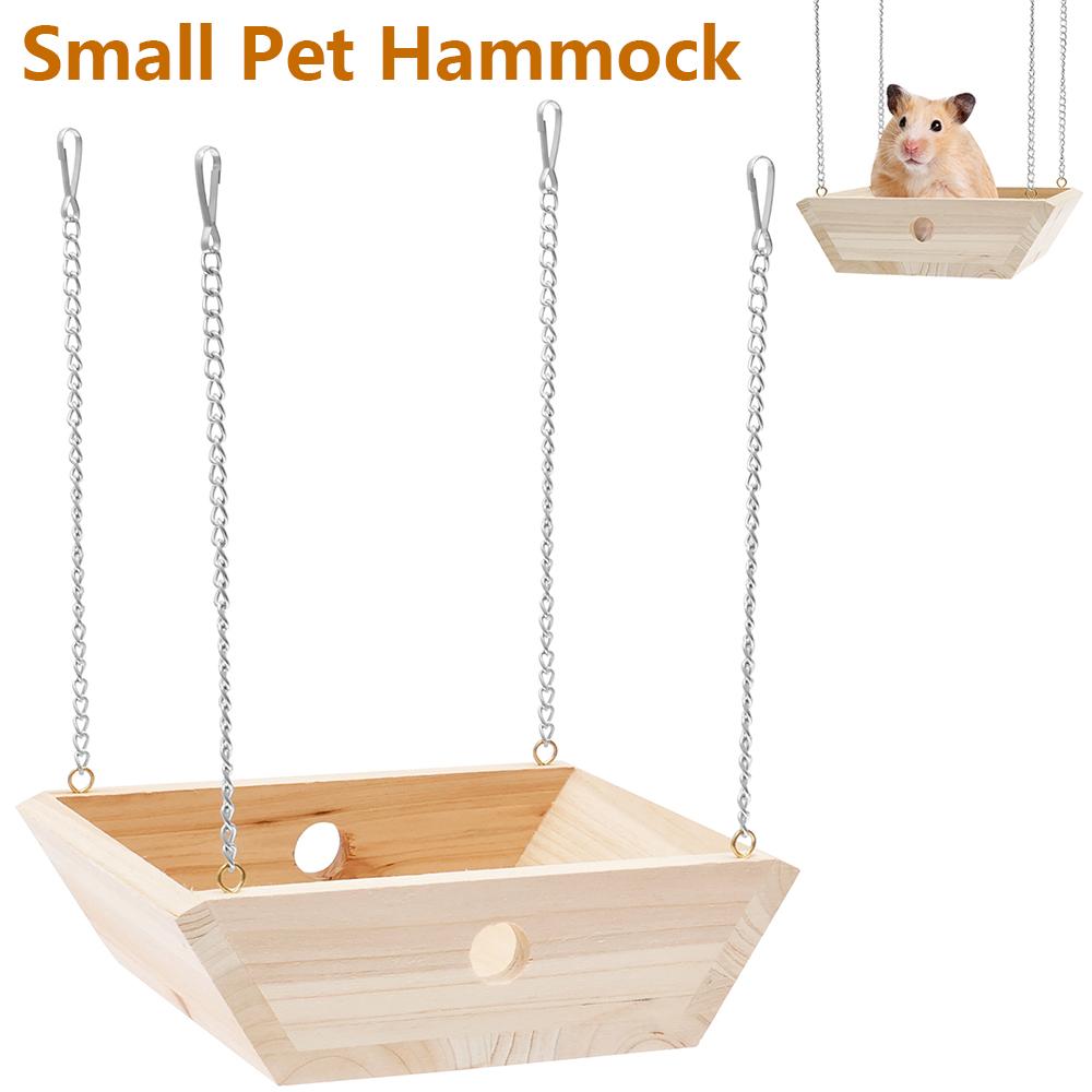 Chinchilla Hammock Wood Chinchilla Swing Bed with 4 Metal Chain Pet Toy Hamster Cage Accessory Parrot Platform Suspension Bridge