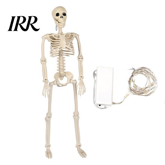 Creepy Window Display Decor 36 Inches LED Light Up Halloween Skeleton, 3FT Life Size Full Body Cemetery Themed Landscaping Posable Plastic Human Bones