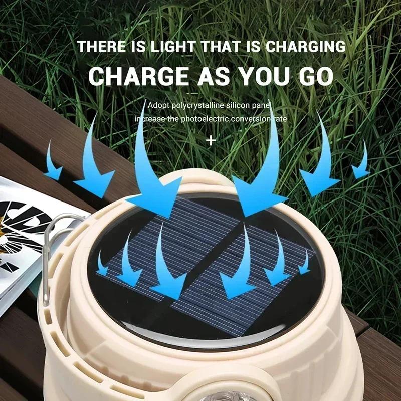 Outdoor Camping LED Solar Lights with 6 Lighting Modes Tent Light Solar Rechargeable Hanging Lamp Outdoor Fishing Lanteran