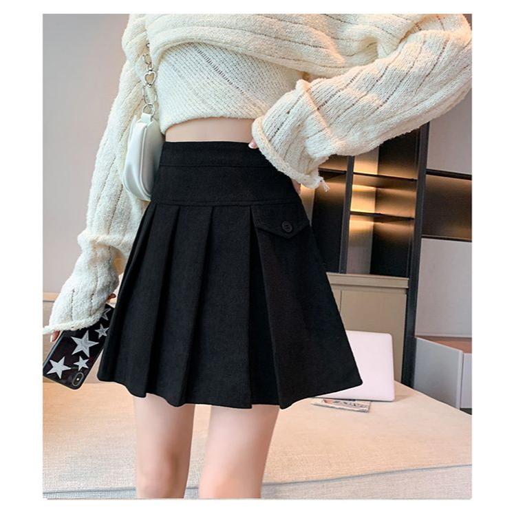 Women's Fall Fashion High Waist Pleated Skirt Corduroy Short Skirt