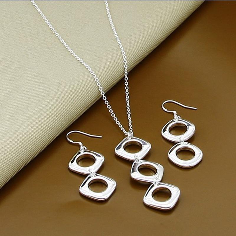Jewelry Diagonal Square Necklace Earrings Set T130