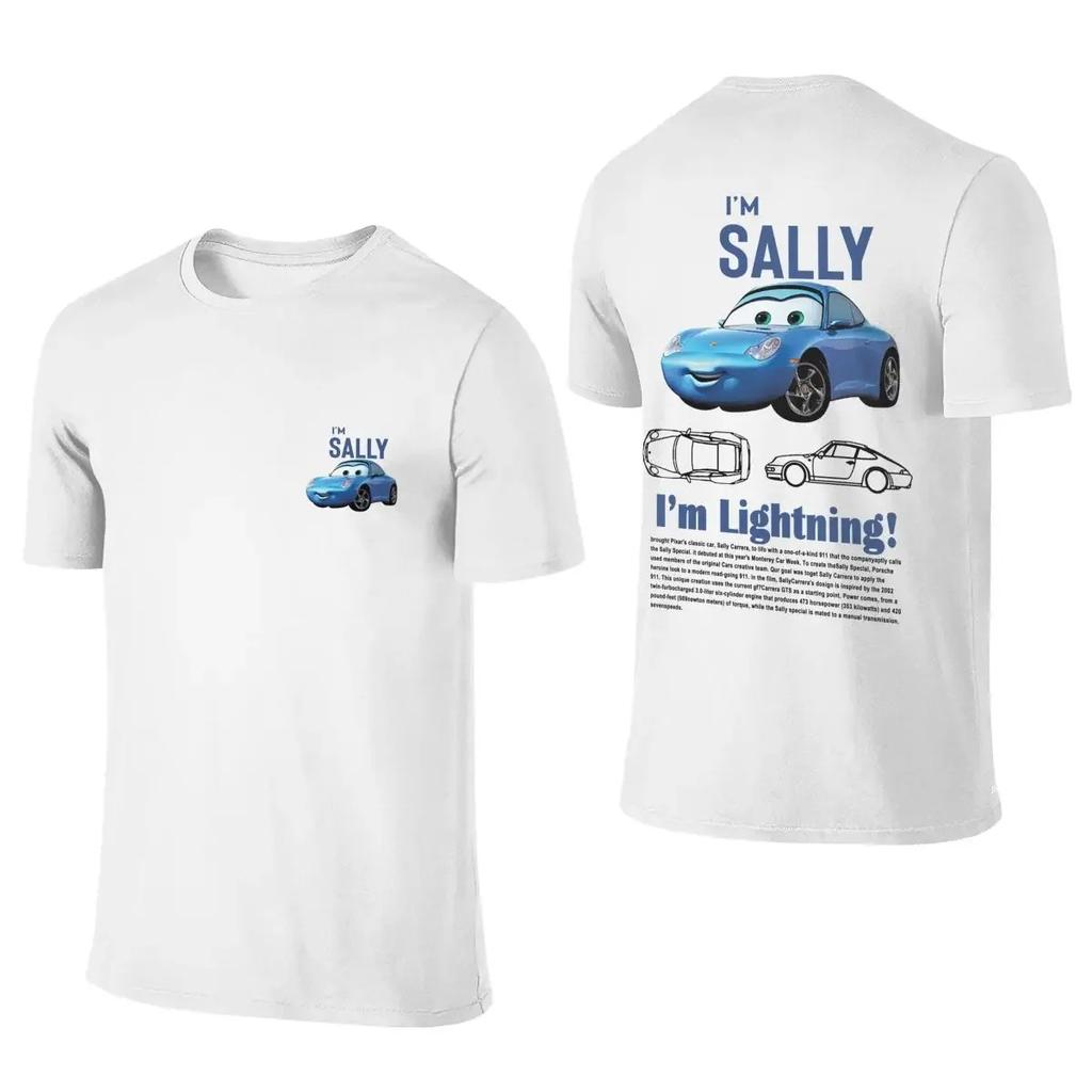 Camiseta de Verano de Rayo McQueen y Sally para Parejas Camisetas Mcqueen Sally Estampado a Doble Cara Camiseta para Hombres Mujeres Algodón Oversize Manga Corta