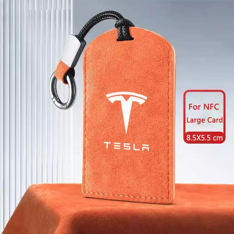 Car Sticker 2025 Hot Suede Car NFC Card Key Case Cover Key Shell Holder Protector Bag For Tesla Model 3 Model Y 2020 Keychain Ca