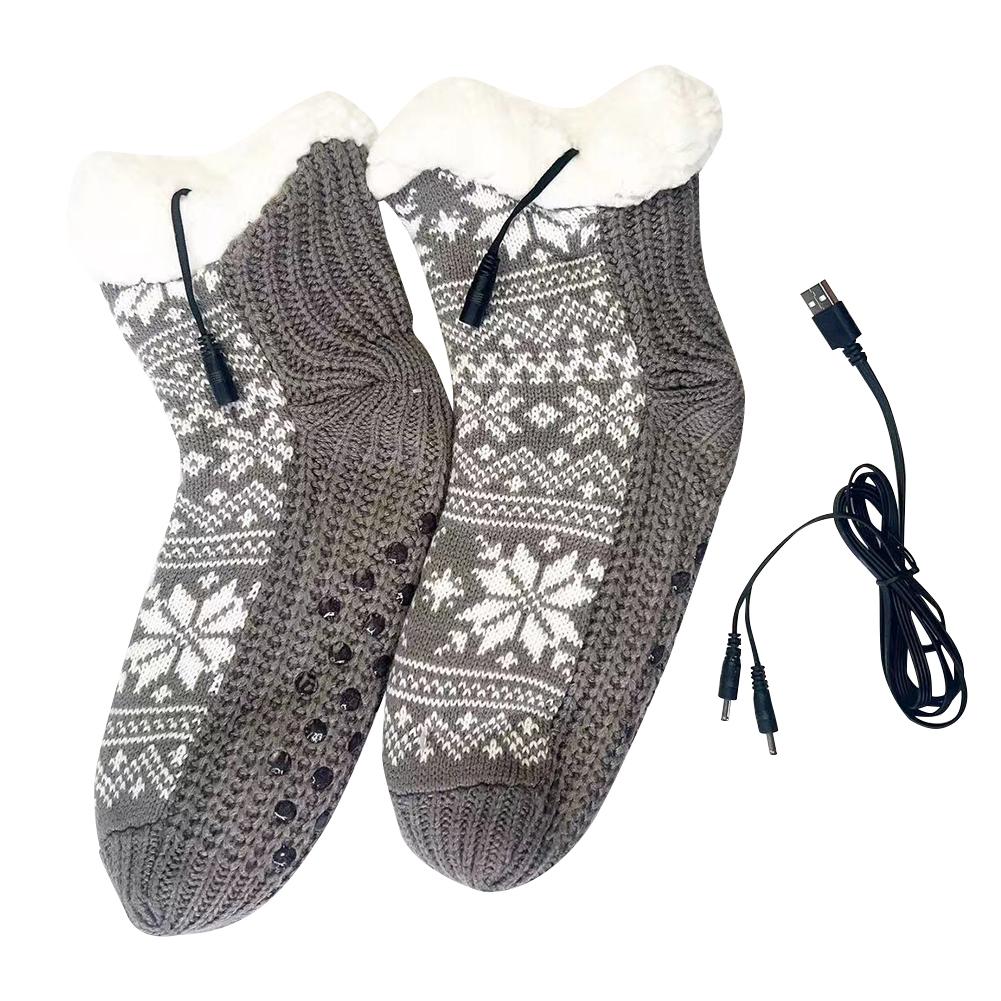 

USB Heated Soft Knitted Socks Non Slip Fluffy Slipper Socks Plush Floor Socks Carpet Socks for Men Women Christmas сірий