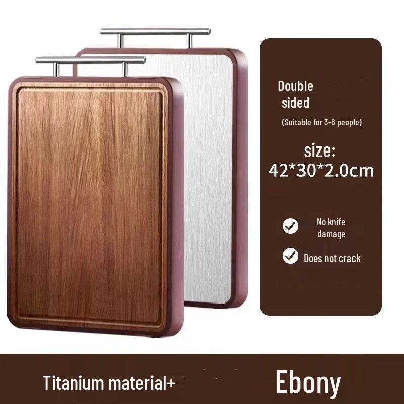 

ZISIZ Ebony Wood and Stainless Steel Double-Sided Cutting Board