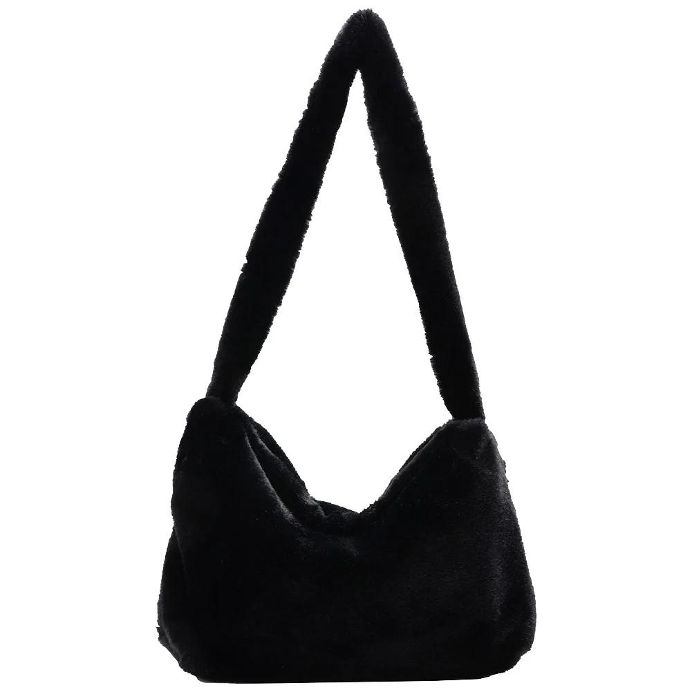 Women Bag Autumn Winter Flower Printed Underarm Bag Fluffy Tote Bag Plush Soft Handbags Ladies Large Capacity Furry Shoulder Bag