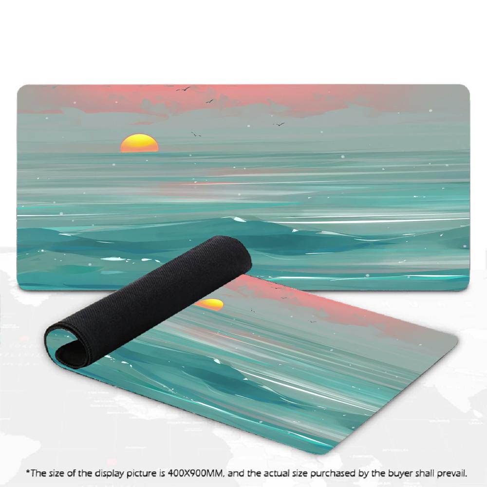 Large Retro Mountain Red Sun Landscape Mousepad XXL Vintage Scenery Non‑Slip Rubber Game Mouse Mats Overlock Gaming Accessories