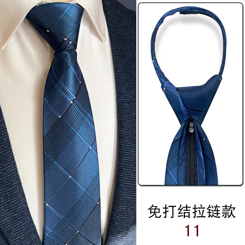 No Knots, Lazy, Simple Zipper, Tie Tie, Formal Wear, Business Work, White-Collar Shirt For Sale, Dark Blue Stripes.