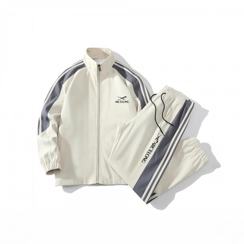 Mens Cotton Blend Track Suit Set Long Sleeve Stand Collar Jacket Pants Sport Outfit