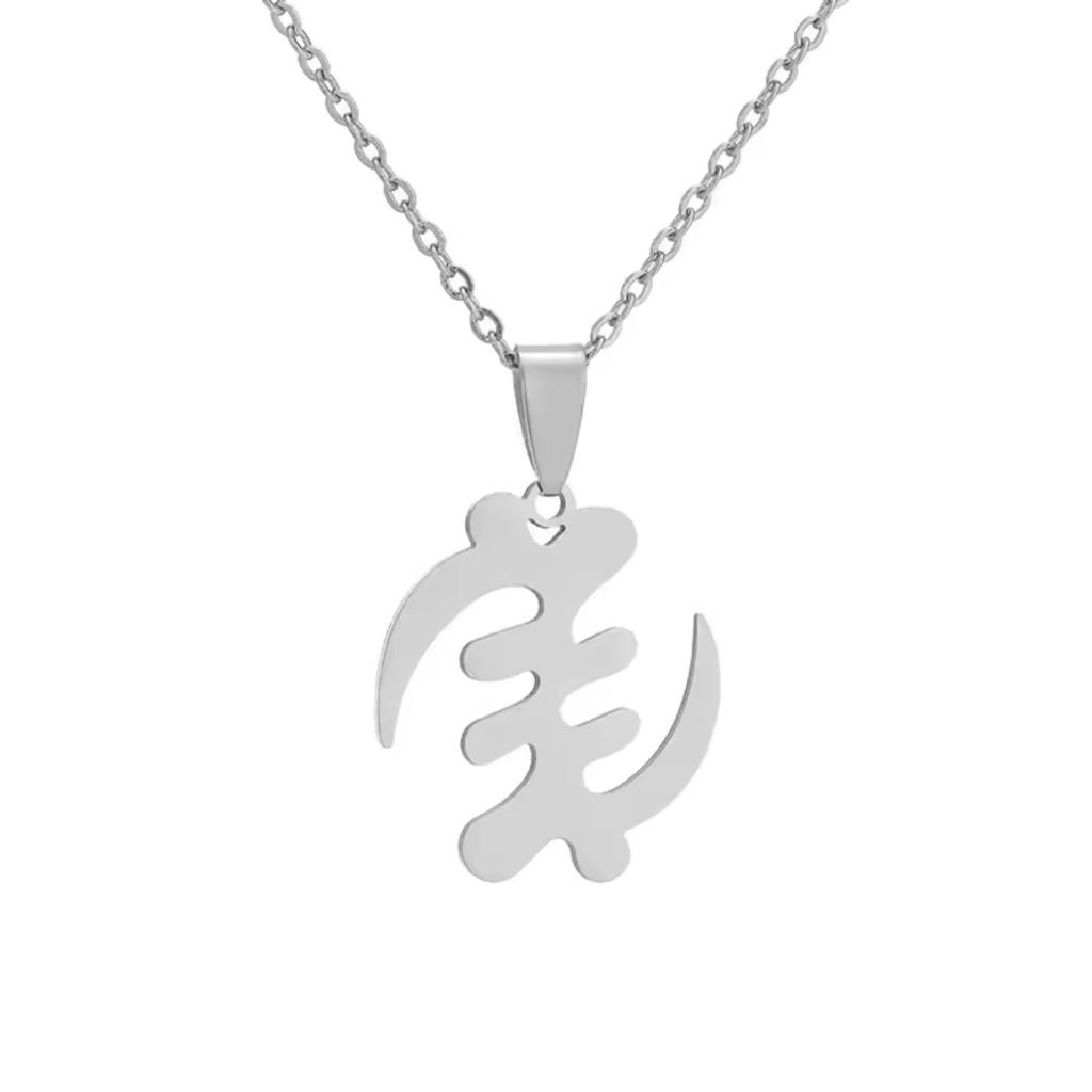 Afrikanischer Adinkra Symbol Anhänger für Damen Herren Ghanesisches Ethnisches Halsketten Schmuck aus Edelstahl Geschenk