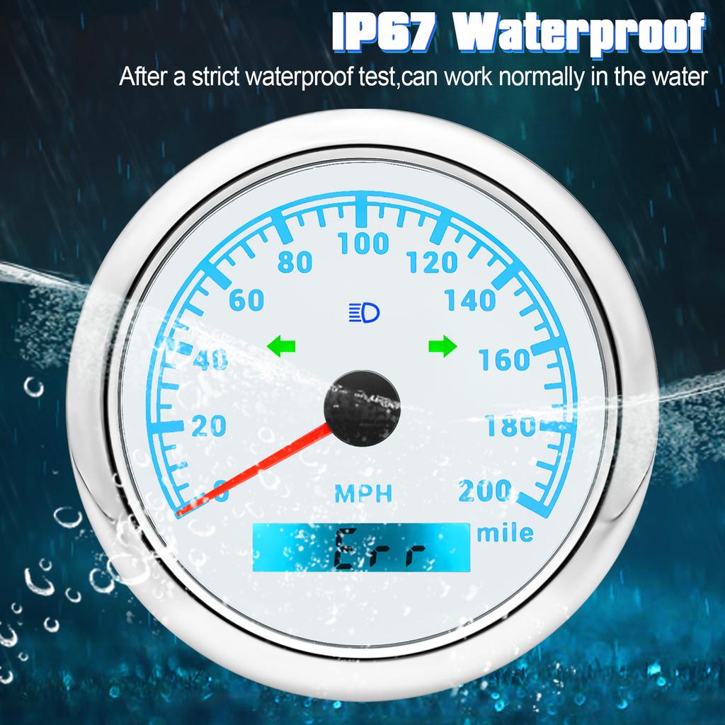 85MM Car Boat GPS Speedometer 0-200MPH Gauge Waterproof Speed Meter With 7 Colors Backlight for Marine Auto Motorcycle 12V/24V