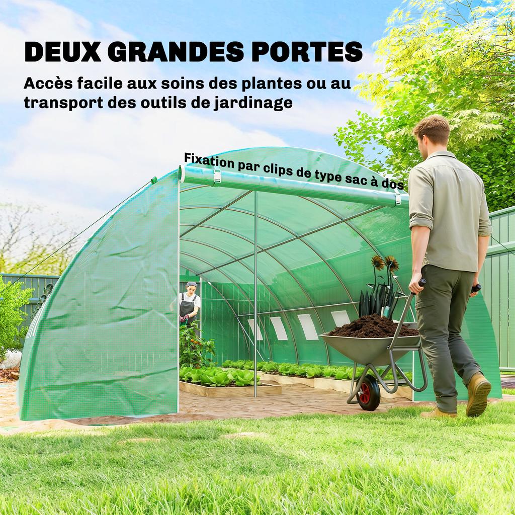 Garden Tunnel Greenhouse, Galvanized Steel 25 Mm, 395 X 595 X 199 Cm, Green
