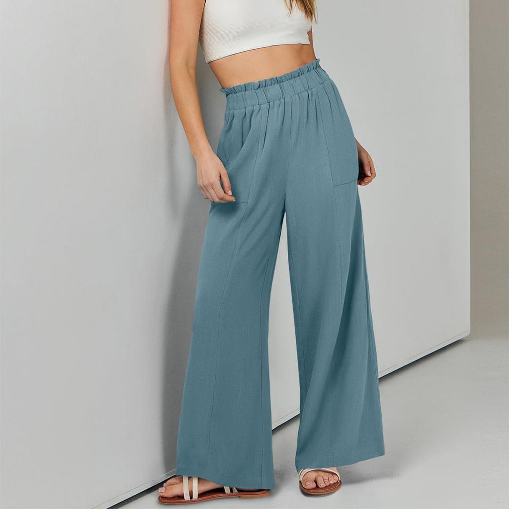 Women Cotton Linen Loose Straight Casual Long Pants For Ladies