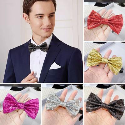 Brillante Fiesta Lentejuelas Lentejuelas Pajarita Baile Lazo Decoración de Cuello Actuación en Escenario Corbata Ajustable Traje de Hombre Solapa Flores