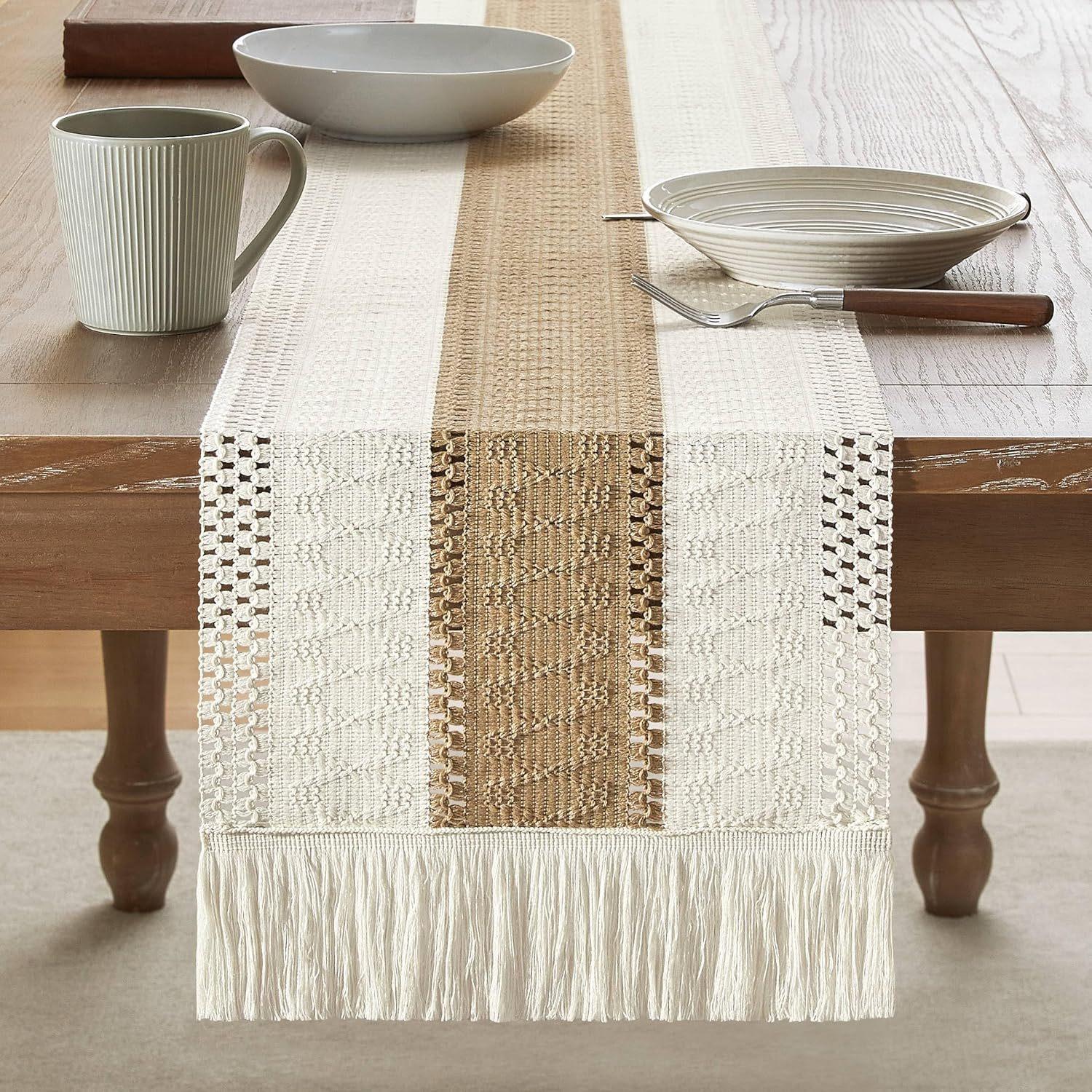 

1pc 30cm/11.81in A simple table flag with tassels woven from coarse linen, suitable for restaurants, tables, and home decor 30x120cm