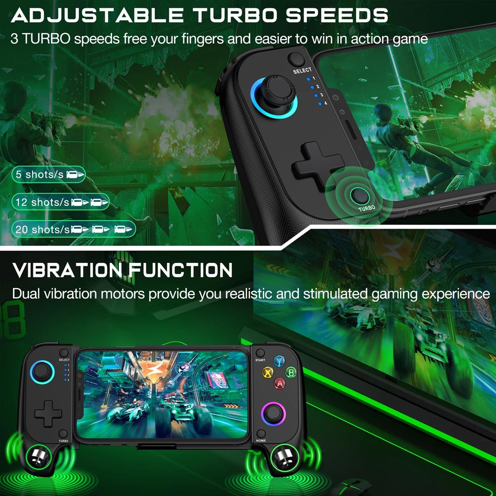 For Mobile Game Controller for iPhone and Android with RGB Light,Support Play PS Remote Play, Xbox Cloud and More