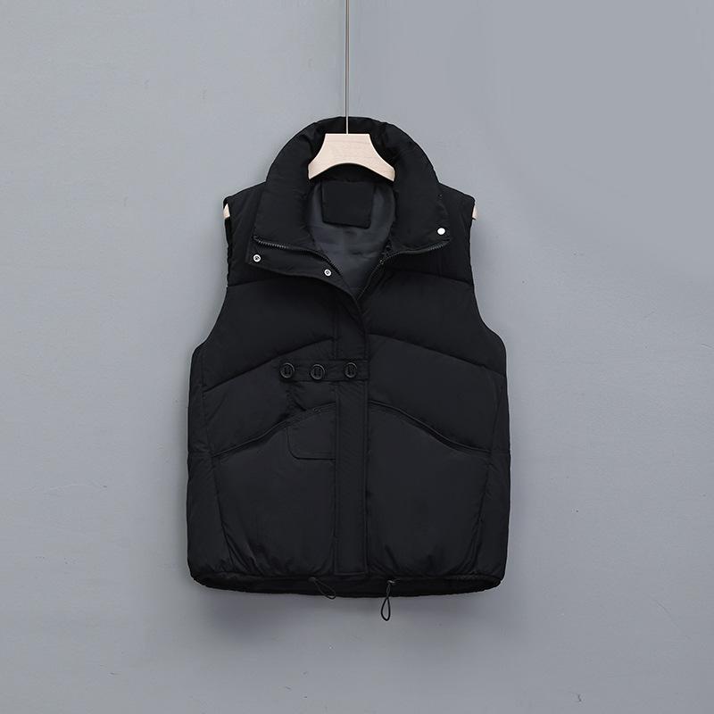 

Winter cotton vest women s short temperament cotton vest loose stand-up collar vest versatile cotton vest jacket M 90-60 kg чёрный