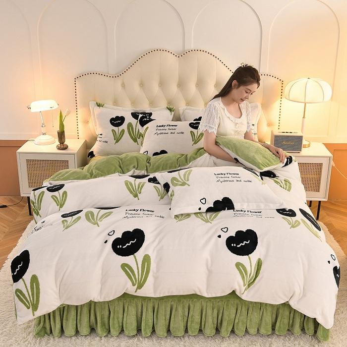 Nordic Style Milk Velvet Four-Piece Winter Bedding Set - 2026 Edition 1.2m Bed Sheet 3-Piece Set