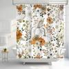 Fall Pumpkin Maple Leaf Shower Curtain, Autumn Thanksgiving Harvest Orange Pumpkin Design Bath Curta for Bathroom, Watercolor Floral Decor Waterproof