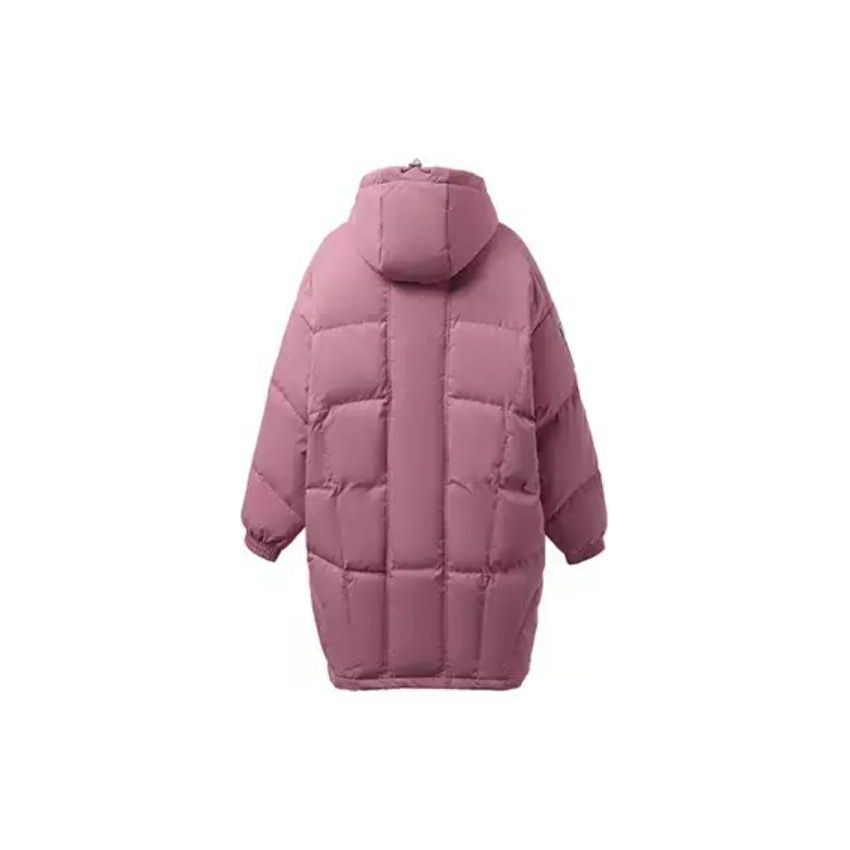 Li Ning Logo Print Mid-Length Hooded Down Jacket Women Outerwear Blackcurrant AYMR048-3
