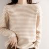 Herbst und Winter neue Rundhals-Farbstreifen-Langarm-Damenpullover Strickpullover Innen und Außen Oberteil Kontrastierendes Basis-Shirt