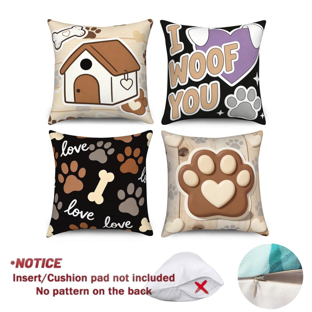 Dog Lover Pillow Covers Set Of 4, Paw Print Dog Bone Pillowcases, Polyester Linen Fabric Material For Pet Home Sofa Decoration