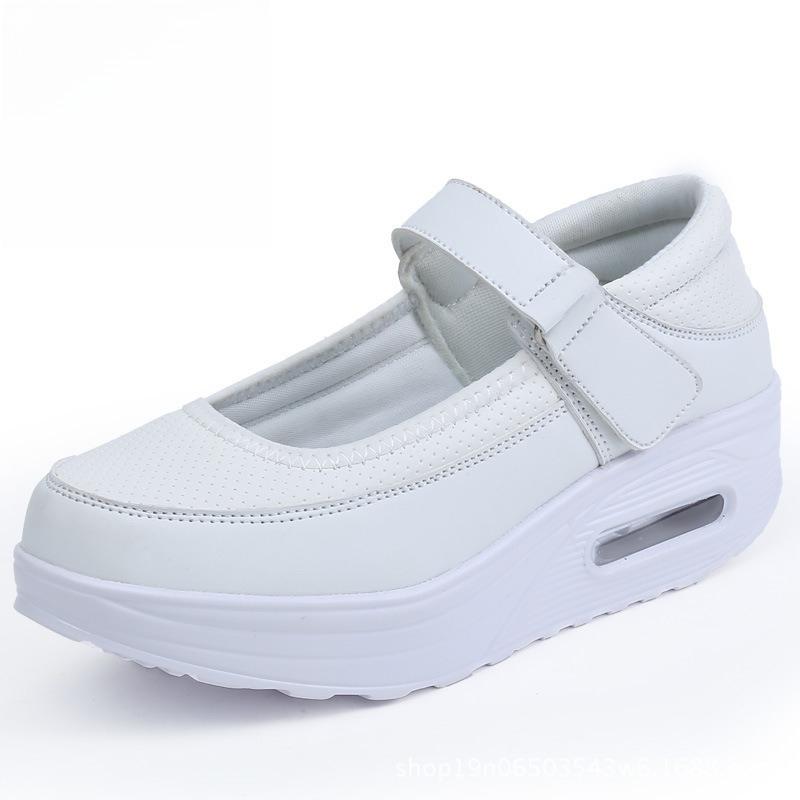 Fashion Air-cushion Nurse Shoes, Women's Soft-soled, Breathable, Thick-soled, Non-slip, Non-tiring Feet, Work White Shoes, One-step Flat