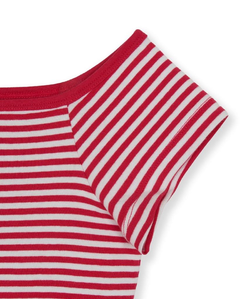Emelbi Women'S Varsity Striped Off-Shoulder Slim Semi-Crop Short Sleeve T-Shirt Phi (Neon Red)