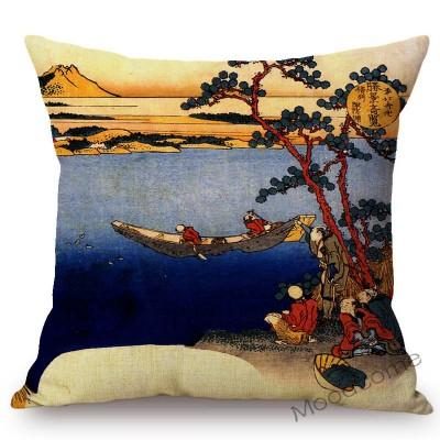 Asian Art Great Wave Woodblock Painting Hokusai Japanese Artist Culture Decoration Pillow Case Cotton Linen Sofa Cushion Cover