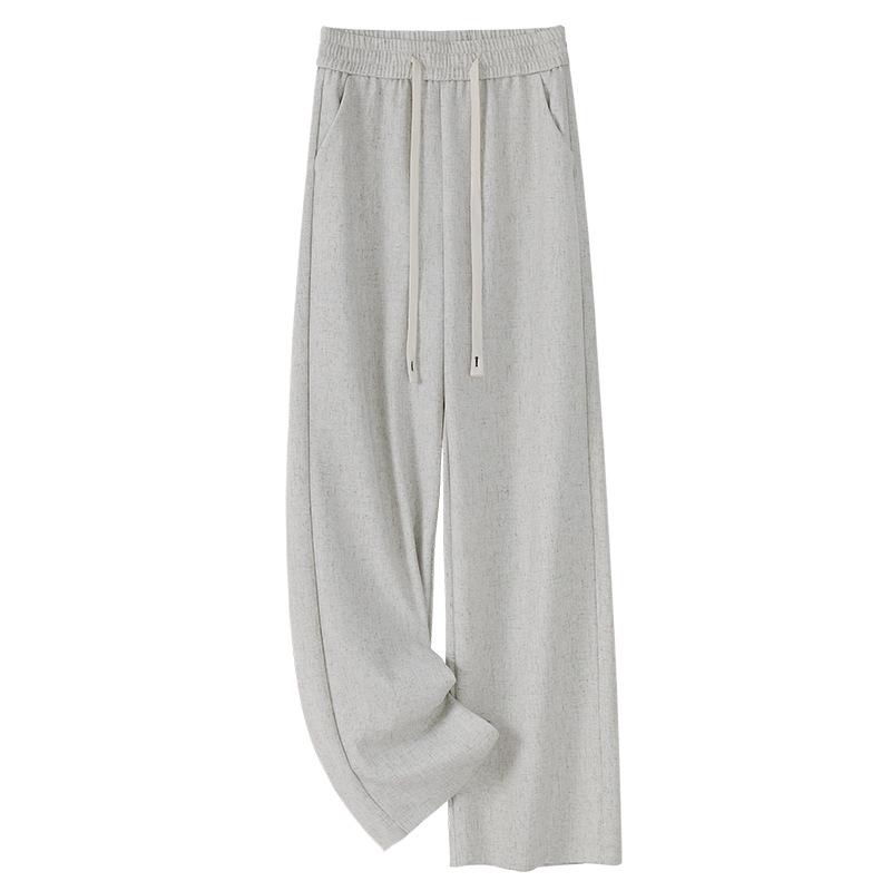 Women's Cotton Linen Wide-Leg Pants - 2025 Spring/Summer, Loose Fit, Slimming Drape, Elastic Waist, Casual Straight-Leg Trousers