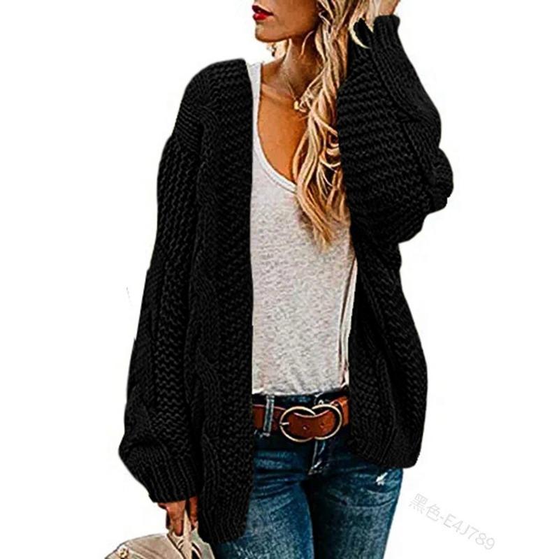 Women S Chunky Twist Knit Mid Length Loose Fit Casual Cardigan