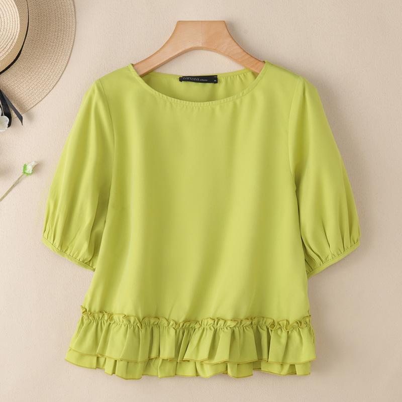 

ZANZEA Women Round Neck Casual Short Sleeve Blouse S