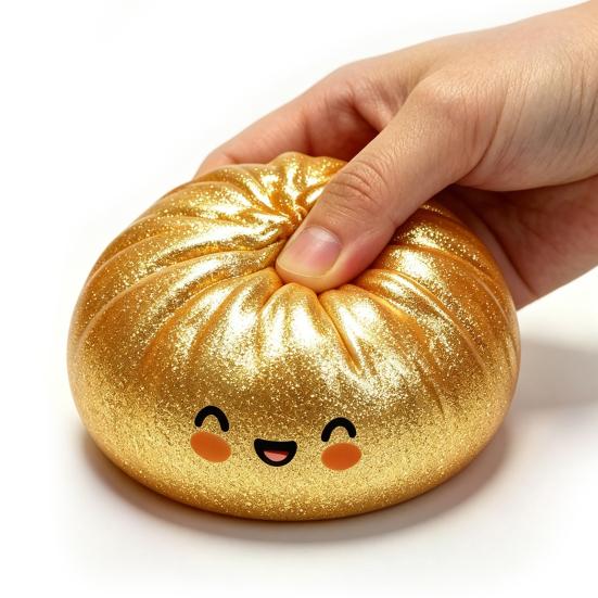 Steamed Bun Stress Ball, Soft TPR Dumpling Squeeze Toy with Mini Bun Inside, Slow Rising Fidget for Adults