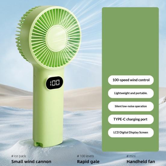 Small Handheld Fan 100 Speed Adjustable LCD Display USB Rechargeable Summer Cooling Fan Portable Travel Mini Personal Fan